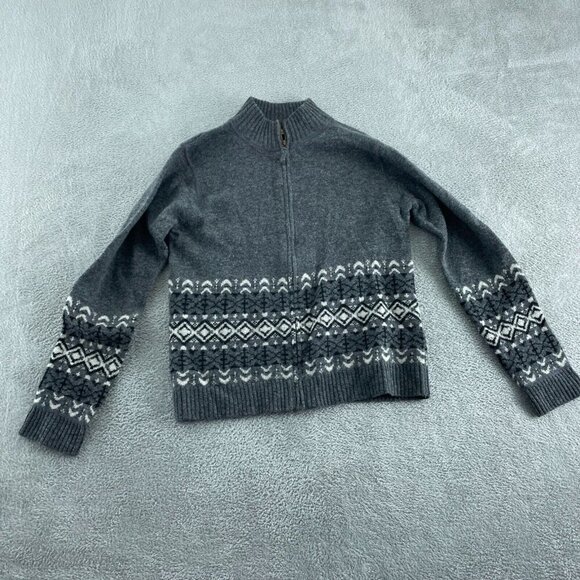 Northcrest Gray Fair Isle Lambswool/Nylon Zip-Up Cardigan Sweater M Womens 5922 - Picture 1 of 7